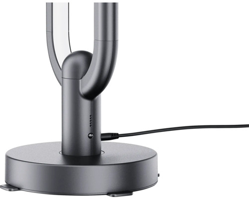 Lampă de masă cu bază rotundă și braț curbat