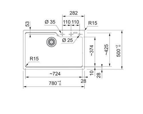 Desen tehnic al unei chiuvete cu dimensiuni