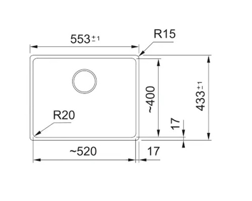 Desen tehnic cu dimensiunile chiuvetei