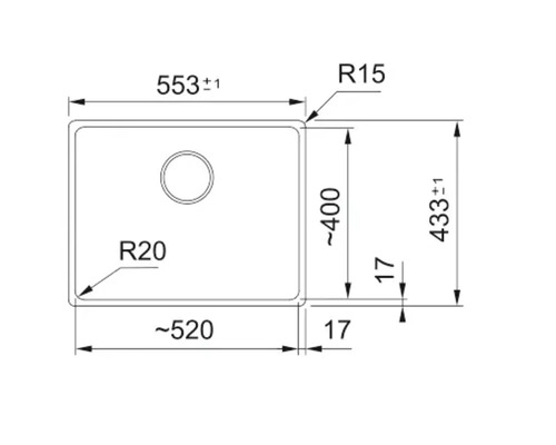 Desen tehnic al unei chiuvete cu dimensiuni