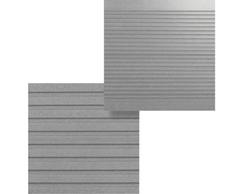 Placare de perete gri cu caneluri orizontale.