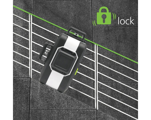 Laser cu linii încrucișate cu protecție de transport activată și linie laser verde proiectată