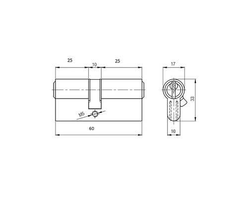 Desen tehnic al unui cilindru de închidere cu dimensiuni