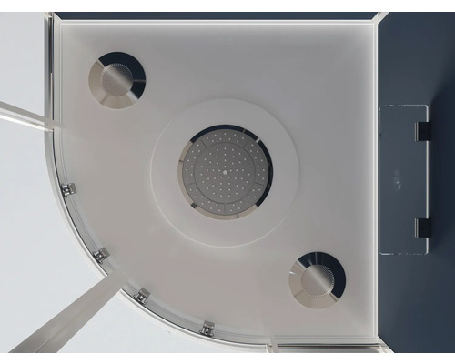 Vedere de sus într-o cabină de duș cu duș de ploaie și ușă de sticlă