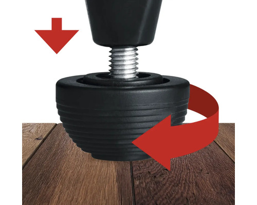 Picior de mobilă reglabil cu săgeți pentru ilustrarea reglării înălțimii