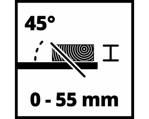 Simbol pentru tăiere în unghi de 45 de grade și adâncime de tăiere de la 0 la 55 de milimetri
