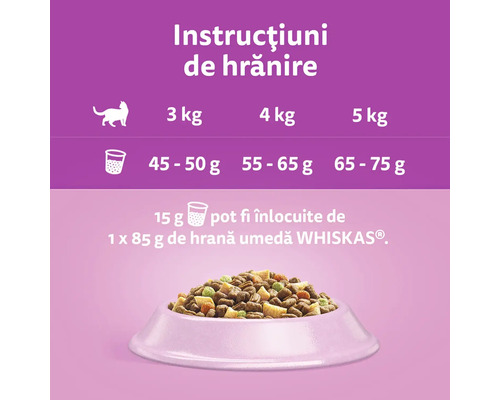 Instrucțiuni de hrănire pentru hrana de pisici Whiskas