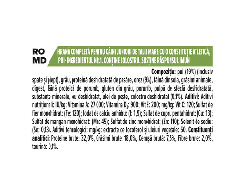 Informații despre compoziția hranei pentru câini tineri