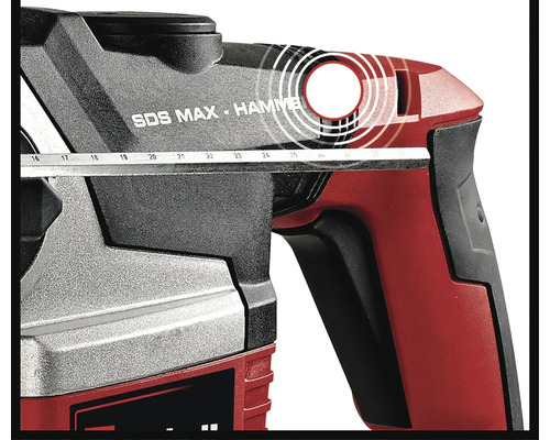 Imagine detaliată a unui ciocan rotopercutor cu prindere SDS Max și scală de măsurare