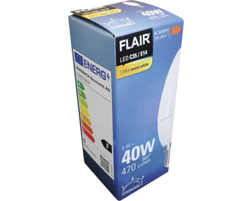 Ambalaj lampă LED Flair C35/E14 dimabilă, 40 W, 470 lumeni