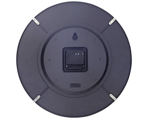 Partea din spate a unui ceas de perete rotund, funcționat cu baterii