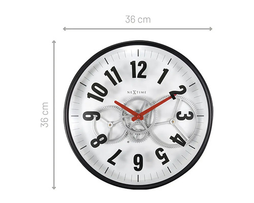 Ceas de perete cu diametrul de 36 cm și mecanism vizibil