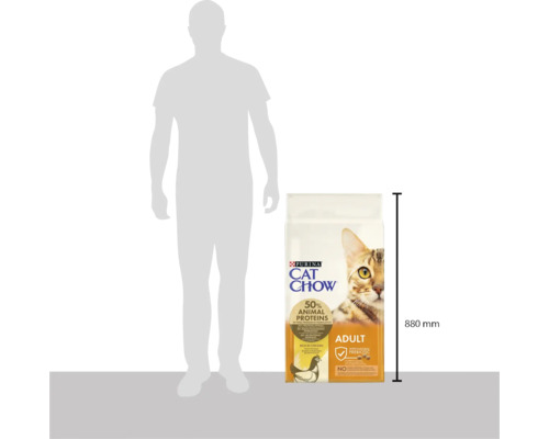 Sac de hrană pentru pisici adulte Purina Cat Chow cu o înălțime de 880 mm