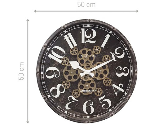 Ceas decorativ de perete cu design de angrenaje, diametru 50 cm