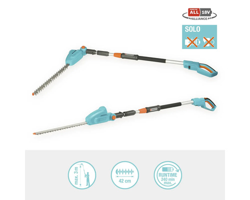 Foarfecă de tuns gard viu cu acumulator Gardena, pentru utilizare cu un acumulator de 18 volți