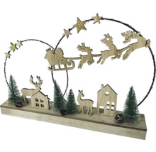 Scenă decorativă de Crăciun cu figurine din lemn și iluminare LED pentru o atmosferă festivă