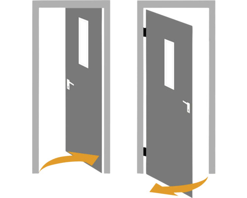 Ușă deschisă cu vizor și săgeți de direcție