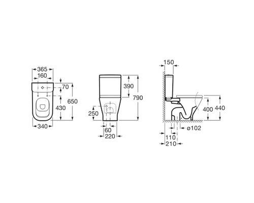 Desen tehnic al unui WC stativ cu dimensiuni
