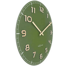 Ceas de perete Nextime, ceas rotund verde cu arătătoare și cifre aurii