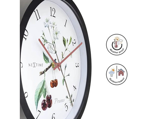 Ceas de perete Nextime cu design cu flori de cireș și carcasă rezistentă la intemperii pentru utilizare în interior și exterior