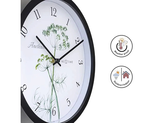 Ceas de perete cu motiv floral, rezistent la intemperii și adecvat pentru utilizare în interior și exterior
