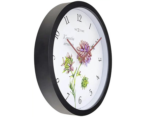 Ceas de perete Nextime cu model floral și ramă neagră