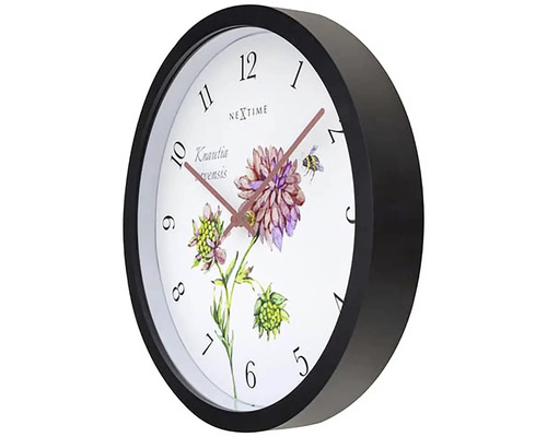 Ceas de perete Nextime cu motiv floral și ramă neagră