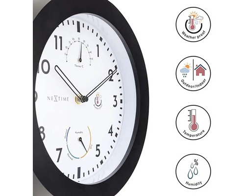 Ceas de perete cu afișaj pentru temperatură și umiditate