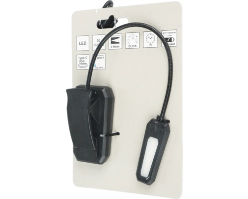 Lampă LED cu clips cu braț flexibil, intensitate luminoasă de 30 lumeni și port USB