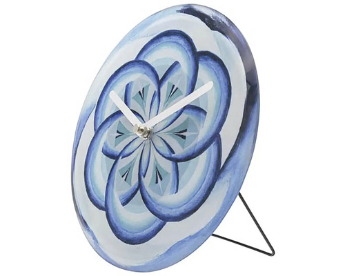 Ceas decorativ de masă cu model floral albastru