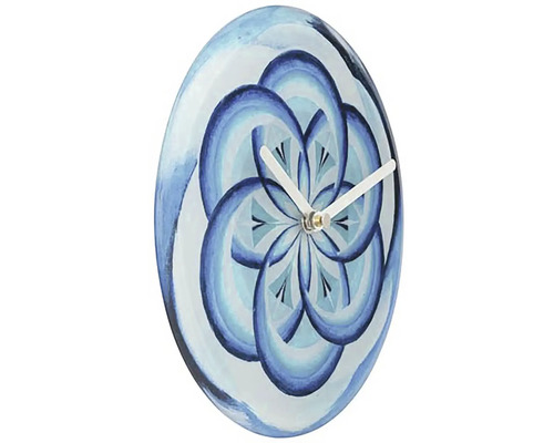 Ceas decorativ cu motiv floral albastru pentru perete