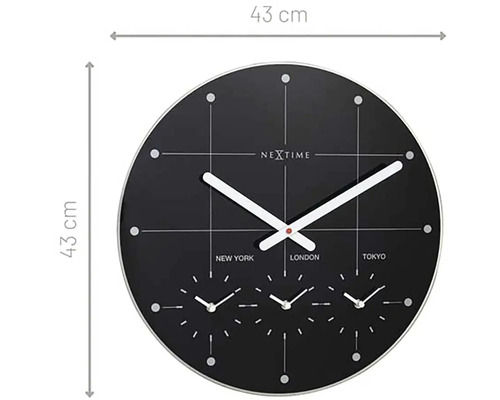 Ceas de perete Nextime cu afișaj al orei mondiale, diametru 43 cm