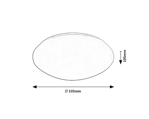 Desen tehnic al unui produs rotund cu dimensiunile de 335 mm diametru și 105 mm înălțime