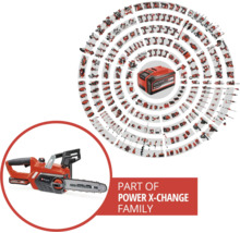 Familia de acumulatori Einhell Power X-Change cu drujbă și acumulator
