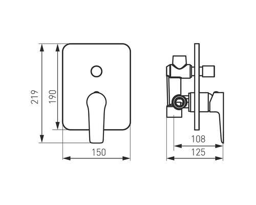 Desen tehnic al unui robinet încastrat cu dimensiuni