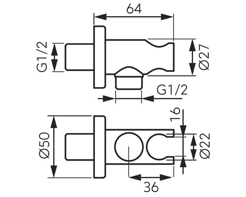Desen tehnic al unei supape de conectare a aparatului cu dimensiuni