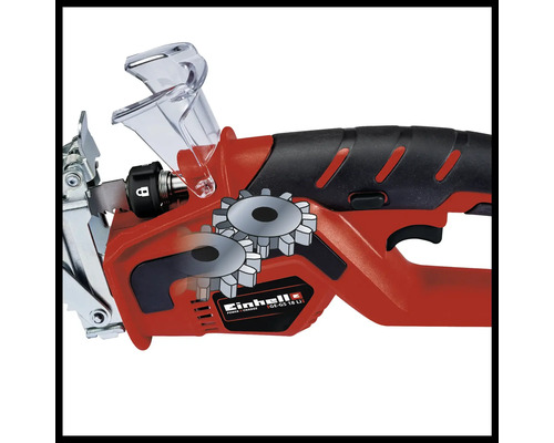 Logo Einhell. Detaliu foarfece de crengi cu acumulator.