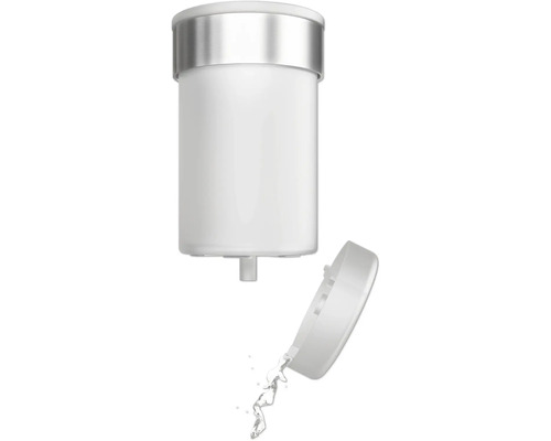 Dispenser de săpun cu capac deschis și lichid care curge