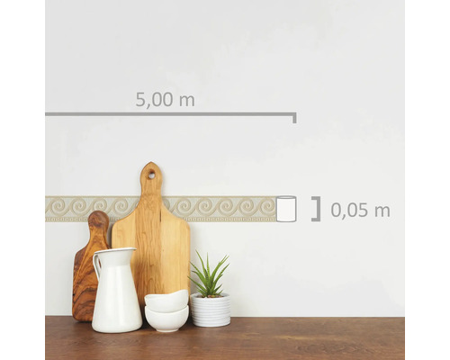 Autocolant decorativ de margine cu motiv meandru grecesc, lungime de 5,00 metri și lățime de 0,05 metri