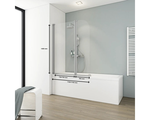 Cadă cu paravan de duș, inclusiv dimensiuni