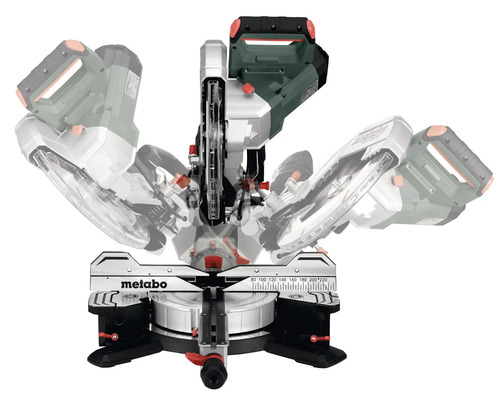 Sigla Metabo pe un ferăstrău circular de debitat în diferite poziții.