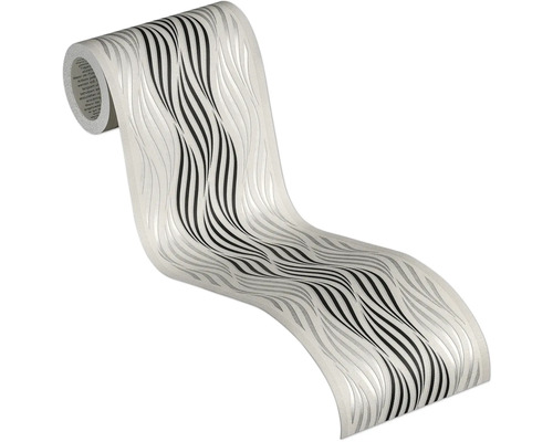 Rola de tapet cu model ondulat în negru și argintiu