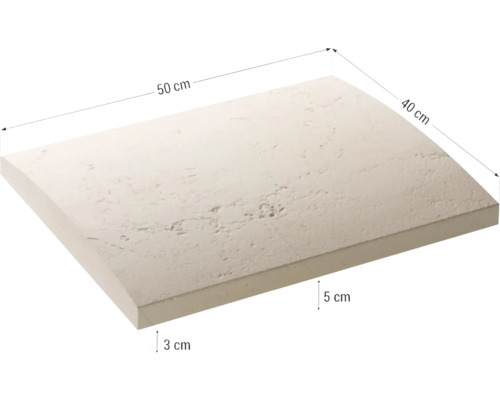 Glaf de fereastră din travertin cu dimensiunile de 50 cm lungime, 40 cm lățime și 5 cm grosime