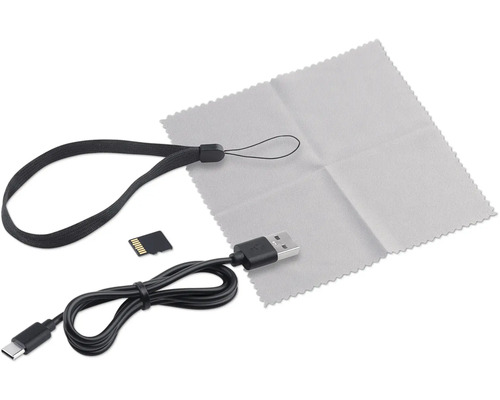 Set de accesorii cu cablu USB, card de memorie, cârpă de curățare și curea de mână