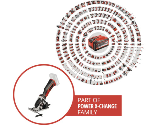 Familia de acumulatori Einhell Power X-Change cu mini-fierăstrău circular cu acumulator