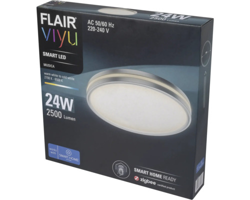 Ambalajul unei lămpi de tavan LED inteligentă Flair Viyu de 24 W