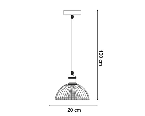 Desen tehnic al unei lămpi suspendate cu dimensiunile de 100 de centimetri înălțime și 20 de centimetri diametru
