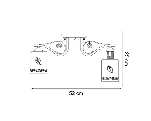 Desenul unei lămpi de tavan cu dimensiunile de 52 x 25 cm.