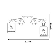 Desen tehnic al unei lămpi de tavan cu două lămpi și dimensiunile de 52 pe 25 de centimetri.