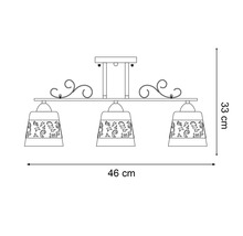 Schiță a unei lămpi de plafon cu trei becuri, dimensiuni: 46 x 33 centimetri